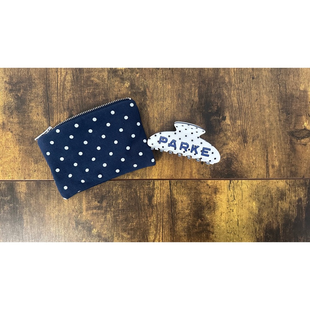 Parke White Polka Dot hair clip with pouch Y2K